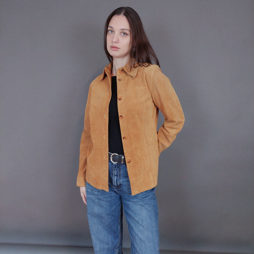 VIN-OUTW-33348 Vintage δερμάτινο σουέντ πουκάμισο S-M