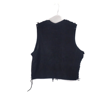 VIN-OUTW-32880 Vintage γιλέκο μαύρο δερμάτινο σουέντ XL