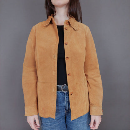 VIN-OUTW-33348 Vintage δερμάτινο σουέντ πουκάμισο S-M