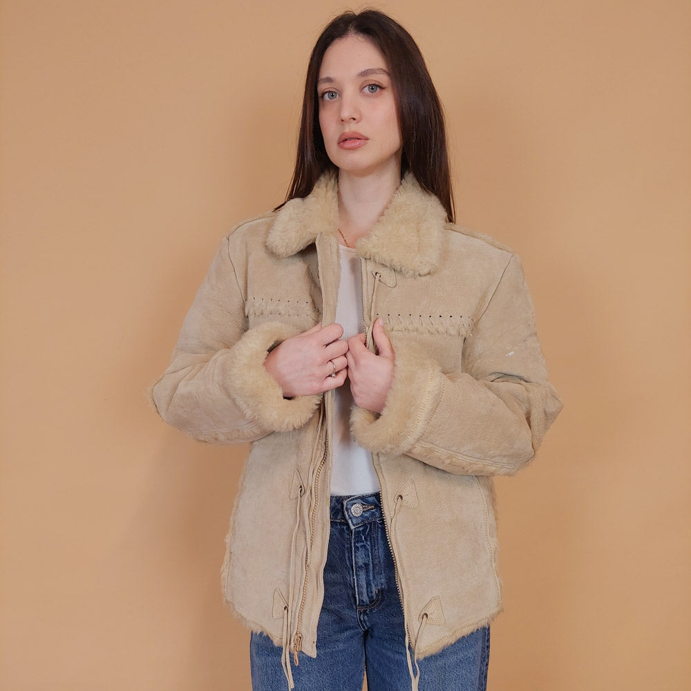 VIN-OUTW-34127 Vintage δερμάτινο suede ethnic style jacket M