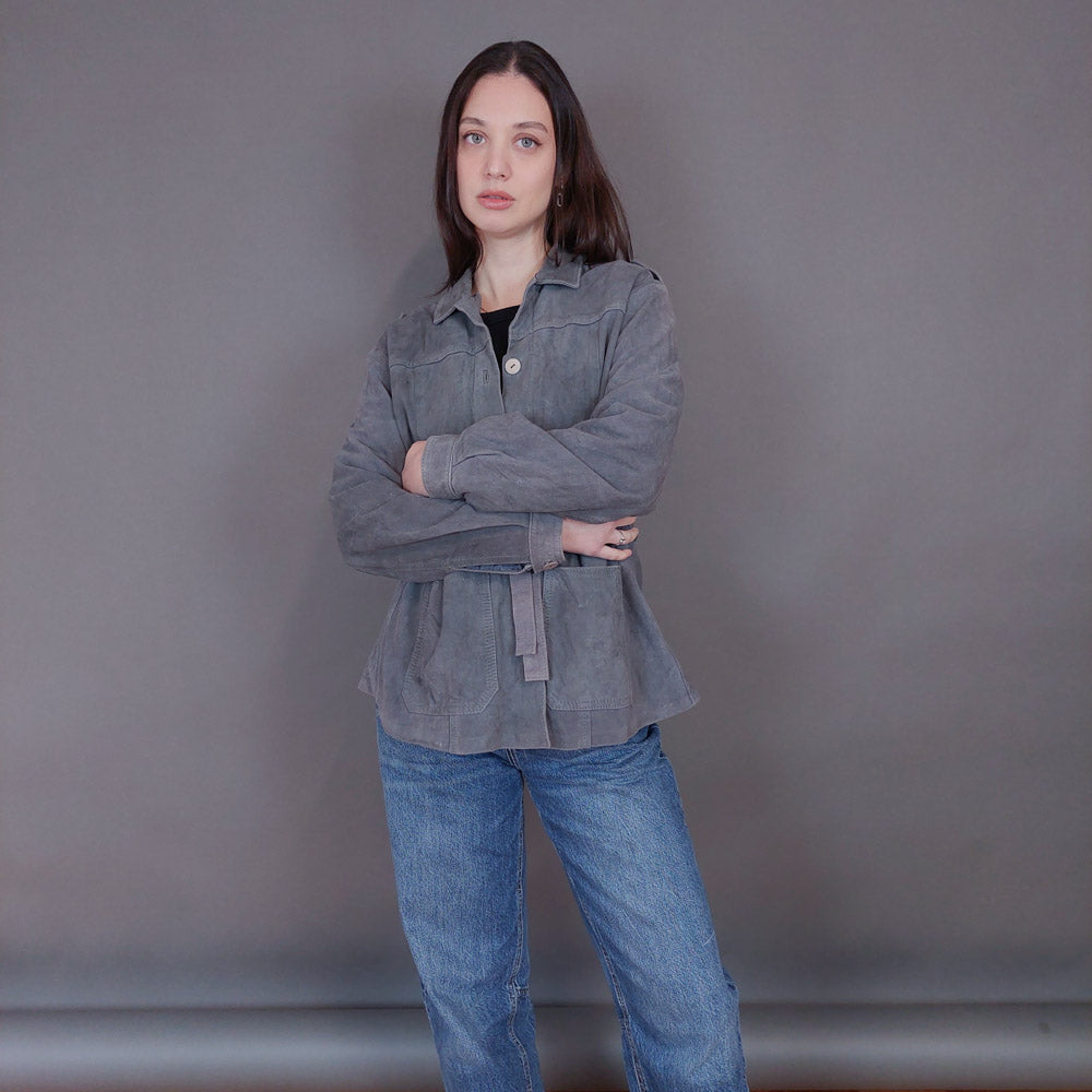 VIN-OUTW-33349 Vintage δερμάτινο σουέντ γκρι jacket M