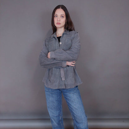 VIN-OUTW-33349 Vintage δερμάτινο σουέντ γκρι jacket M