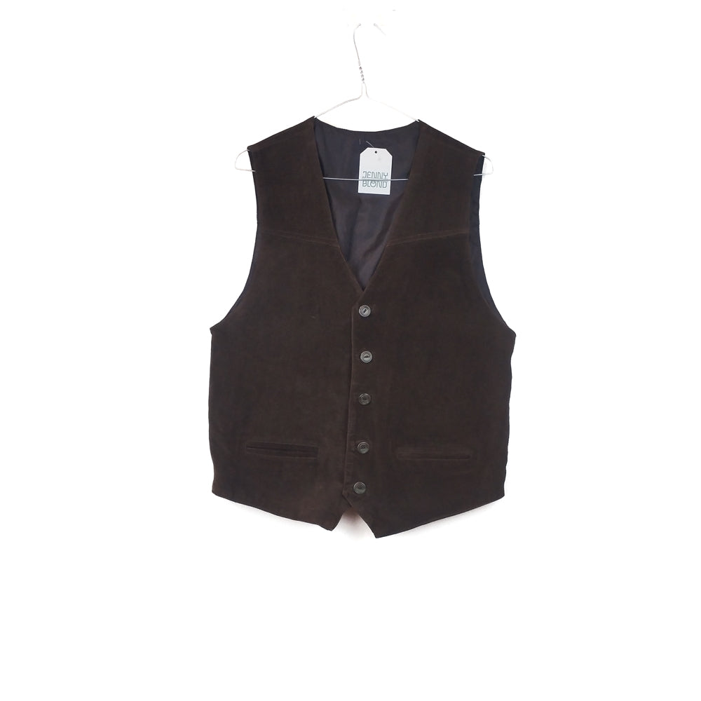 VIN-OUTW-32879 Vintage γιλέκο καφέ δερμάτινο σουέντ M