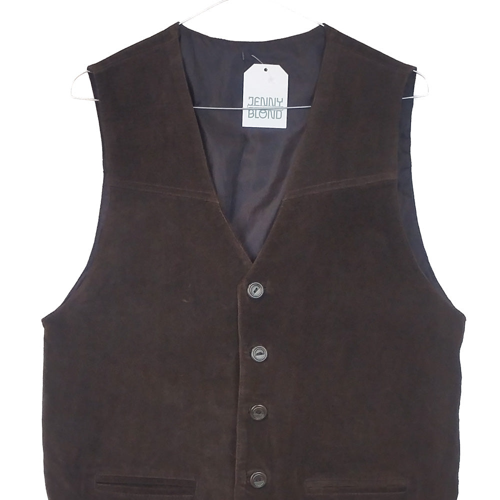 VIN-OUTW-32879 Vintage γιλέκο καφέ δερμάτινο σουέντ M