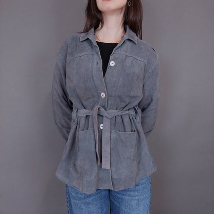 VIN-OUTW-33349 Vintage δερμάτινο σουέντ γκρι jacket M