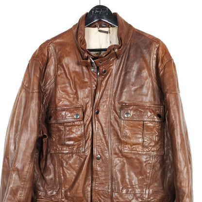 VIN-OUTW-28740 Vintage δερμάτινο jacket μακρύ καφέ L-XL