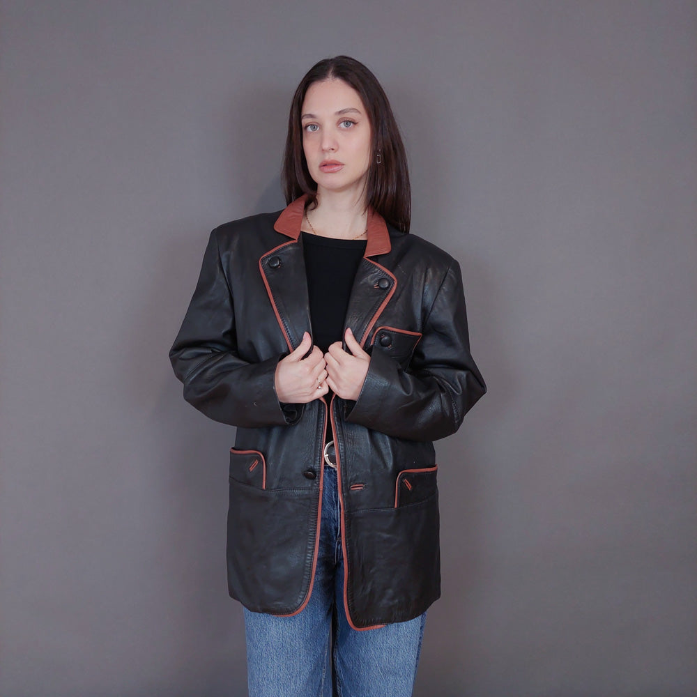 VIN-OUTW-33350 Vintage δερμάτινο μαύρο jacket L