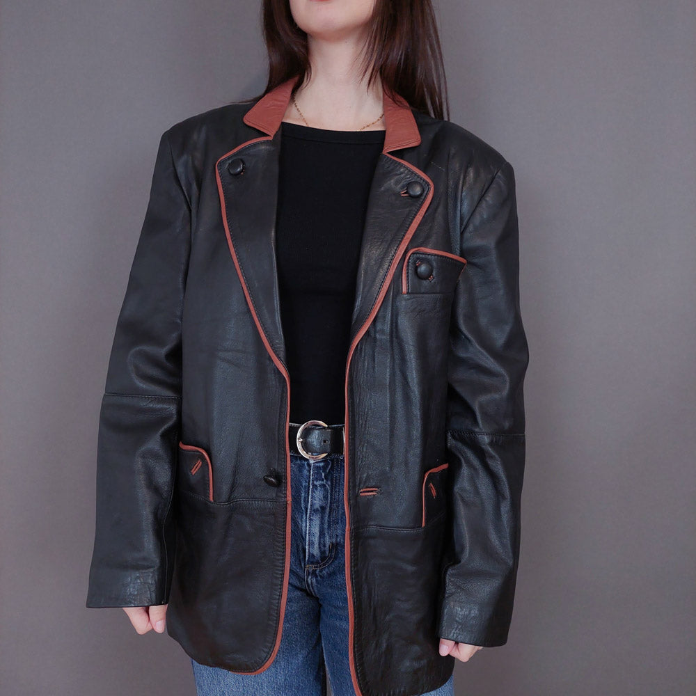 VIN-OUTW-33350 Vintage δερμάτινο μαύρο jacket L