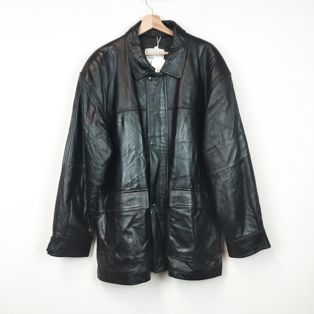 VIN-OUTW-29650 Vintage δερμάτινο jacket μακρύ μαύρο L