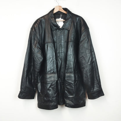 VIN-OUTW-29650 Vintage δερμάτινο jacket μακρύ μαύρο L