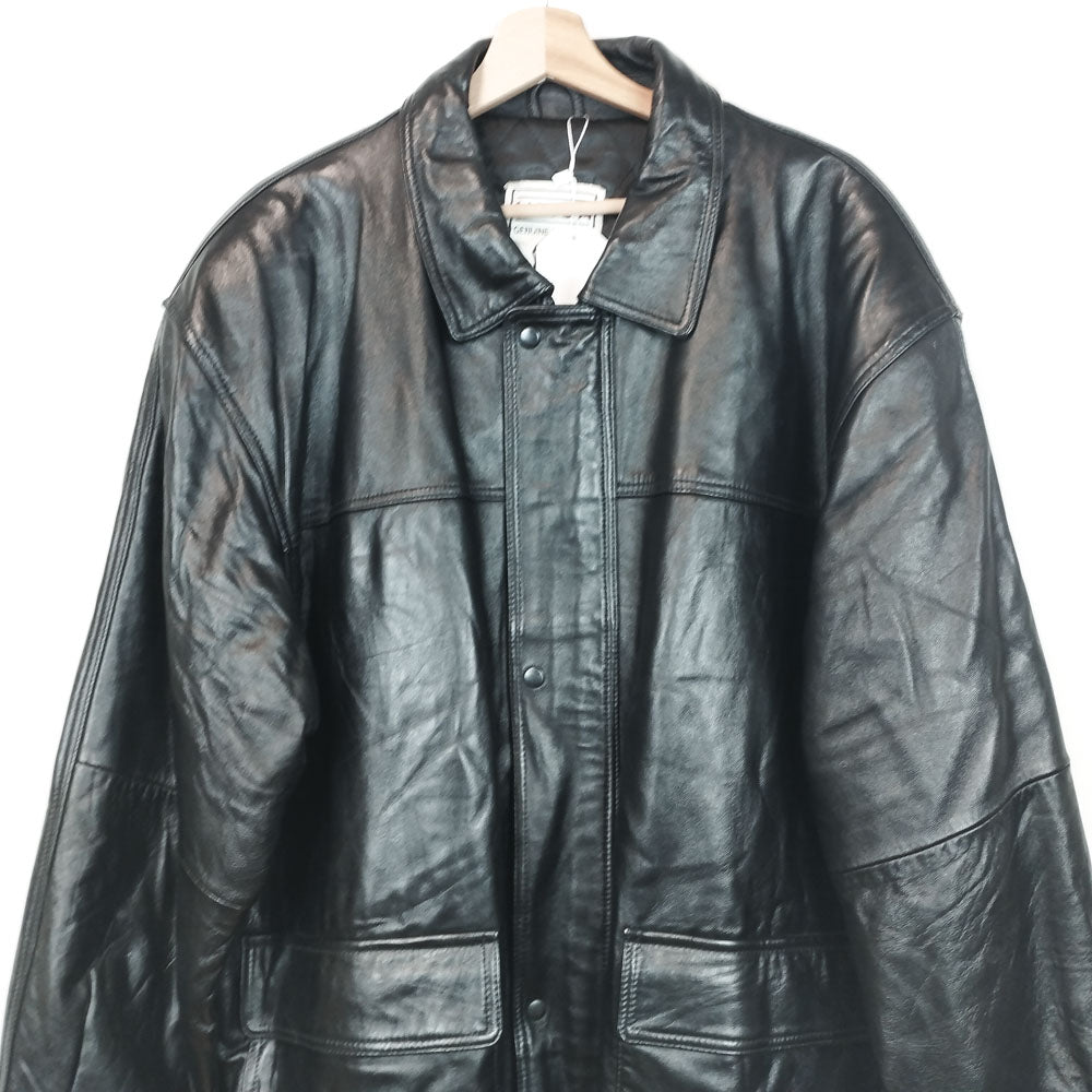 VIN-OUTW-29650 Vintage δερμάτινο jacket μακρύ μαύρο L