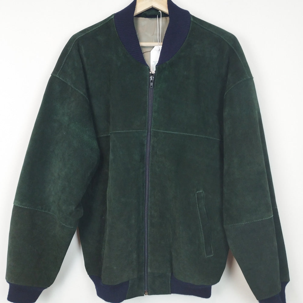 VIN-OUTW-29655 Vintage δερμάτινο jacket bomber suede πράσινο Μ