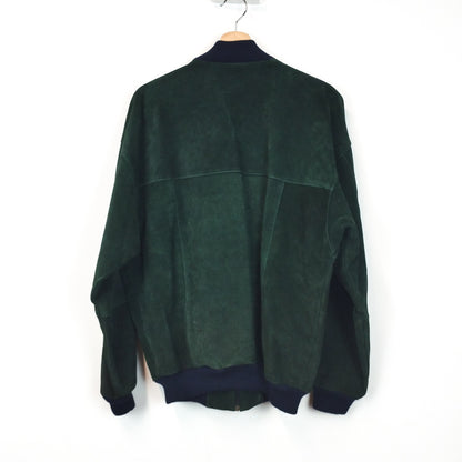 VIN-OUTW-29655 Vintage δερμάτινο jacket bomber suede πράσινο Μ