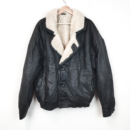 VIN-OUTW-29640 Vintage δερμάτινο jacket με γούνα L