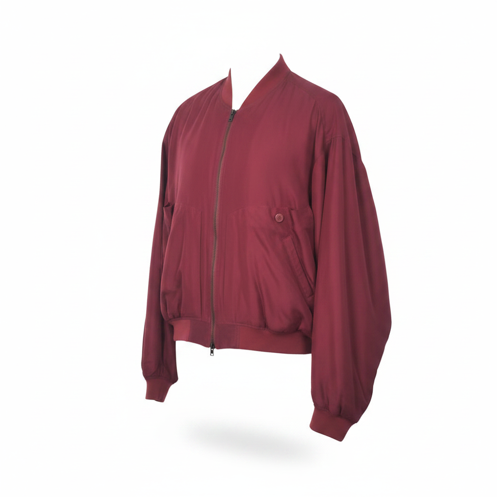 VIN-OUTW-34606 Vintage μπορντό μεταξωτό bomber jacket S-M