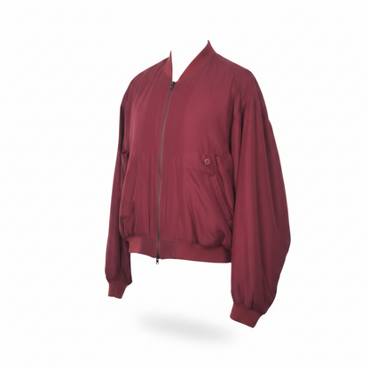 VIN-OUTW-34606 Vintage μπορντό μεταξωτό bomber jacket S-M