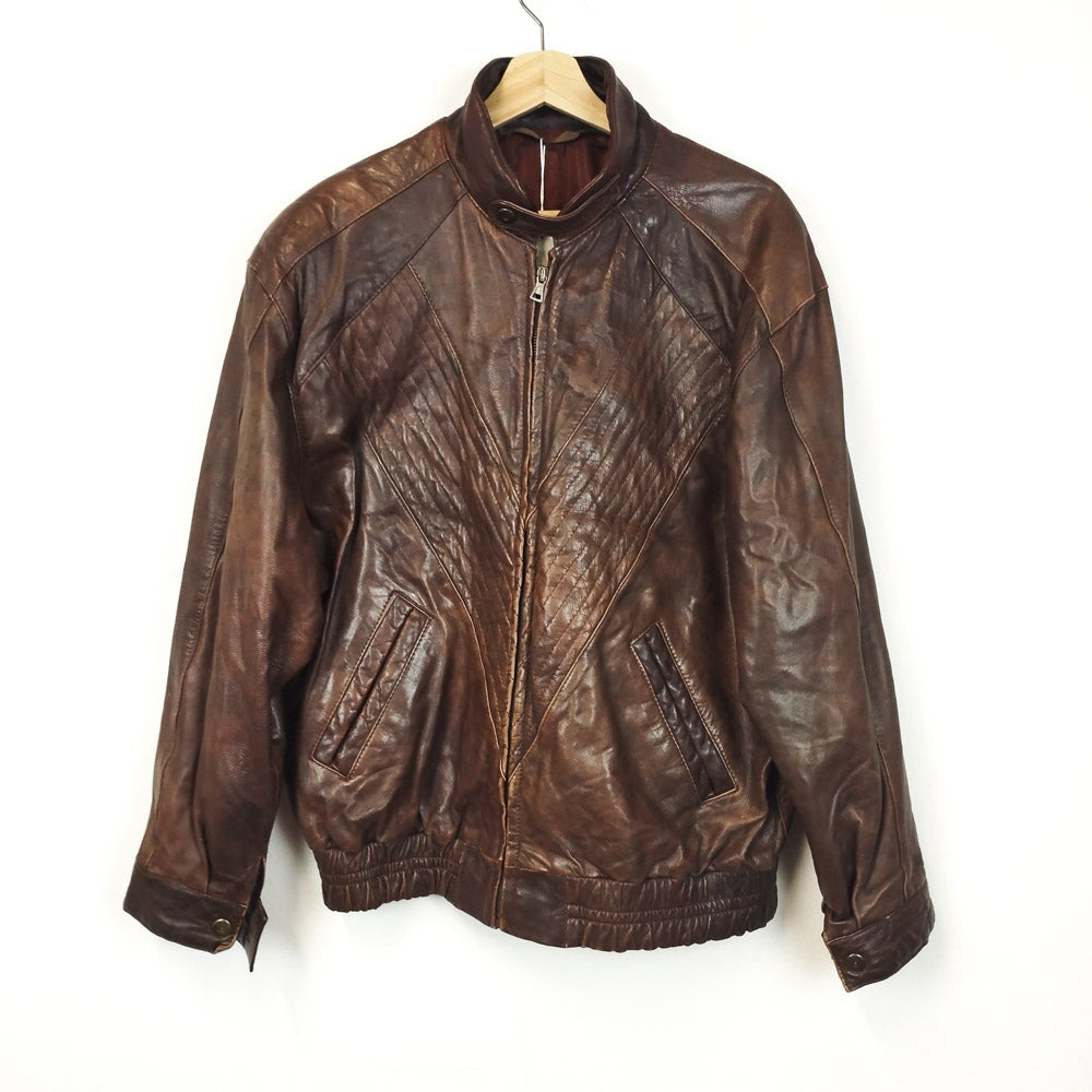 VIN-OUTW-29634 Vintage δερμάτινο jacket καφέ S-M