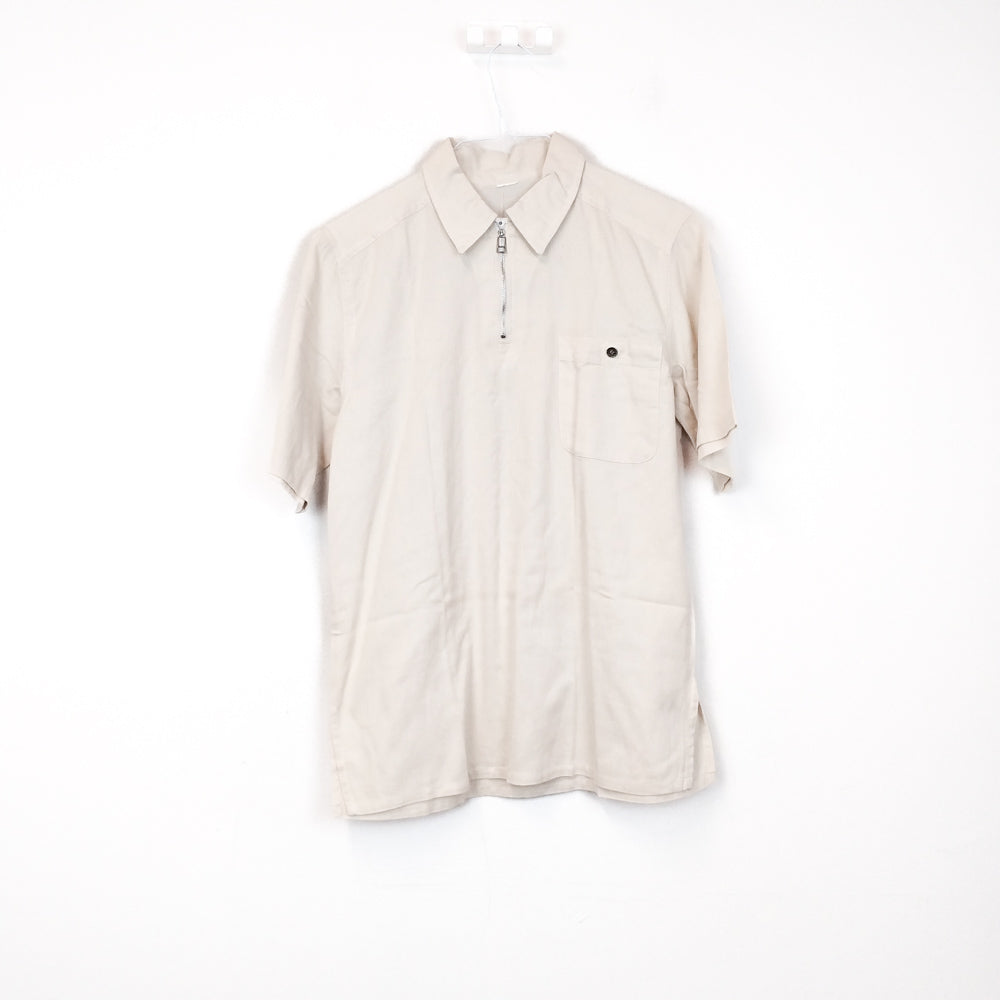 VIN-TEE-34669 Vintage κοντομάνικη βαμβακερή μπλούζα με γιακά M