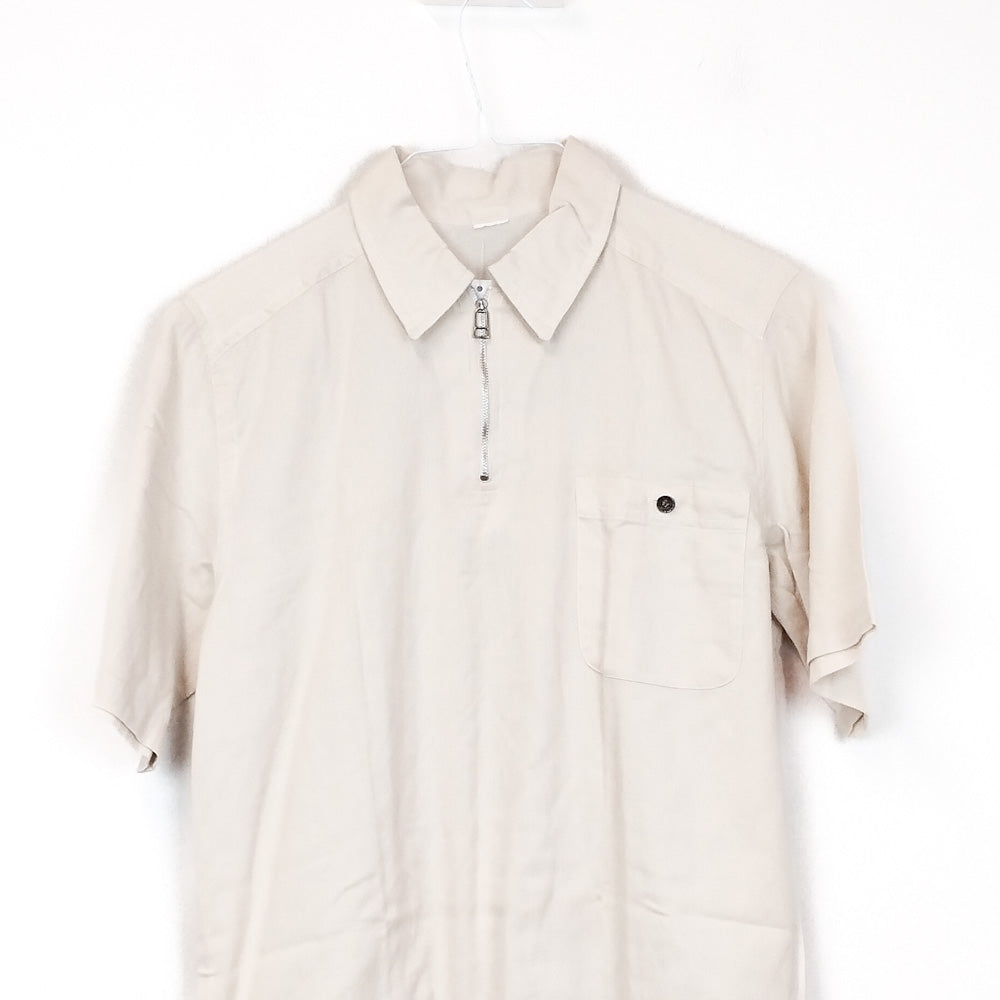 VIN-TEE-34669 Vintage κοντομάνικη βαμβακερή μπλούζα με γιακά M