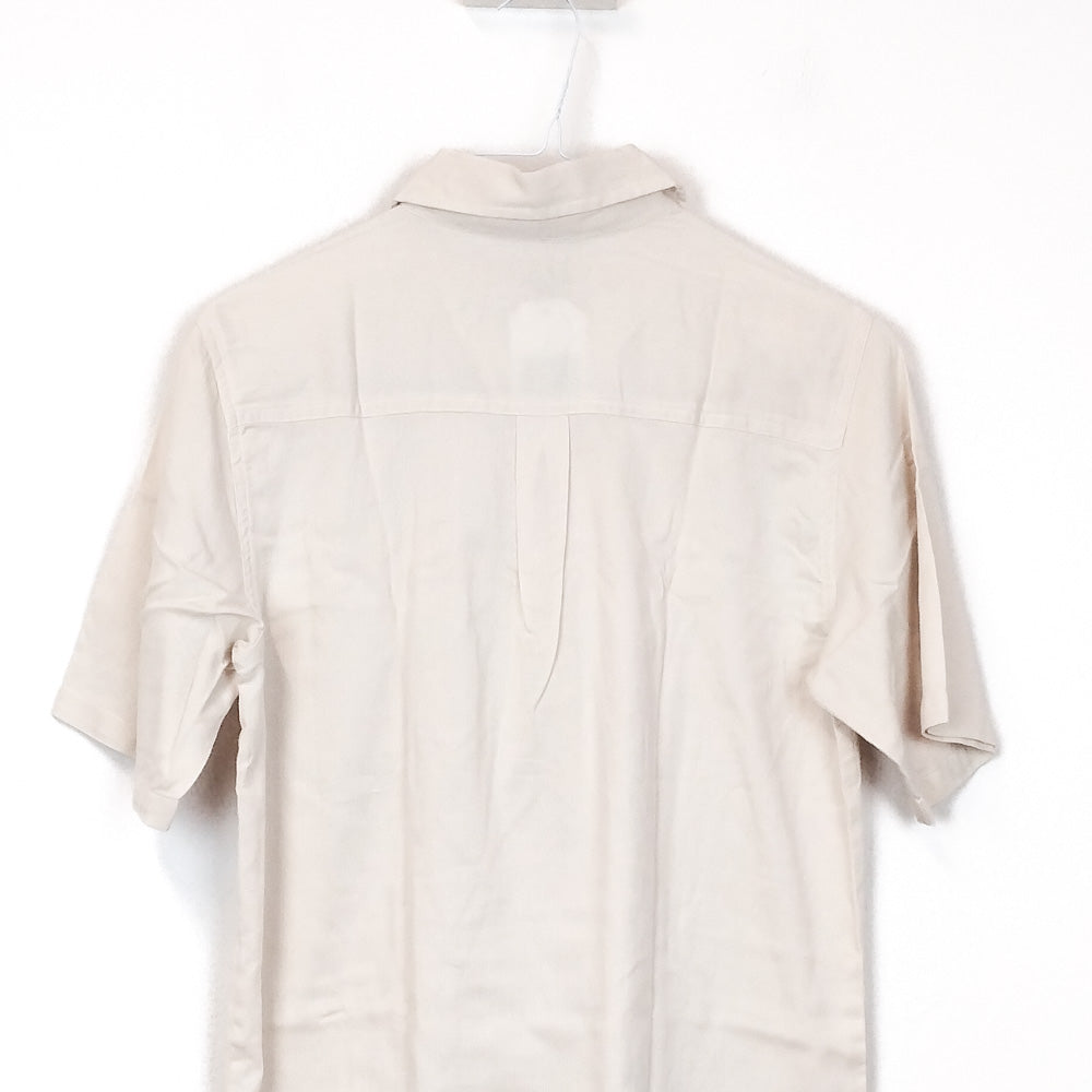 VIN-TEE-34669 Vintage κοντομάνικη βαμβακερή μπλούζα με γιακά M