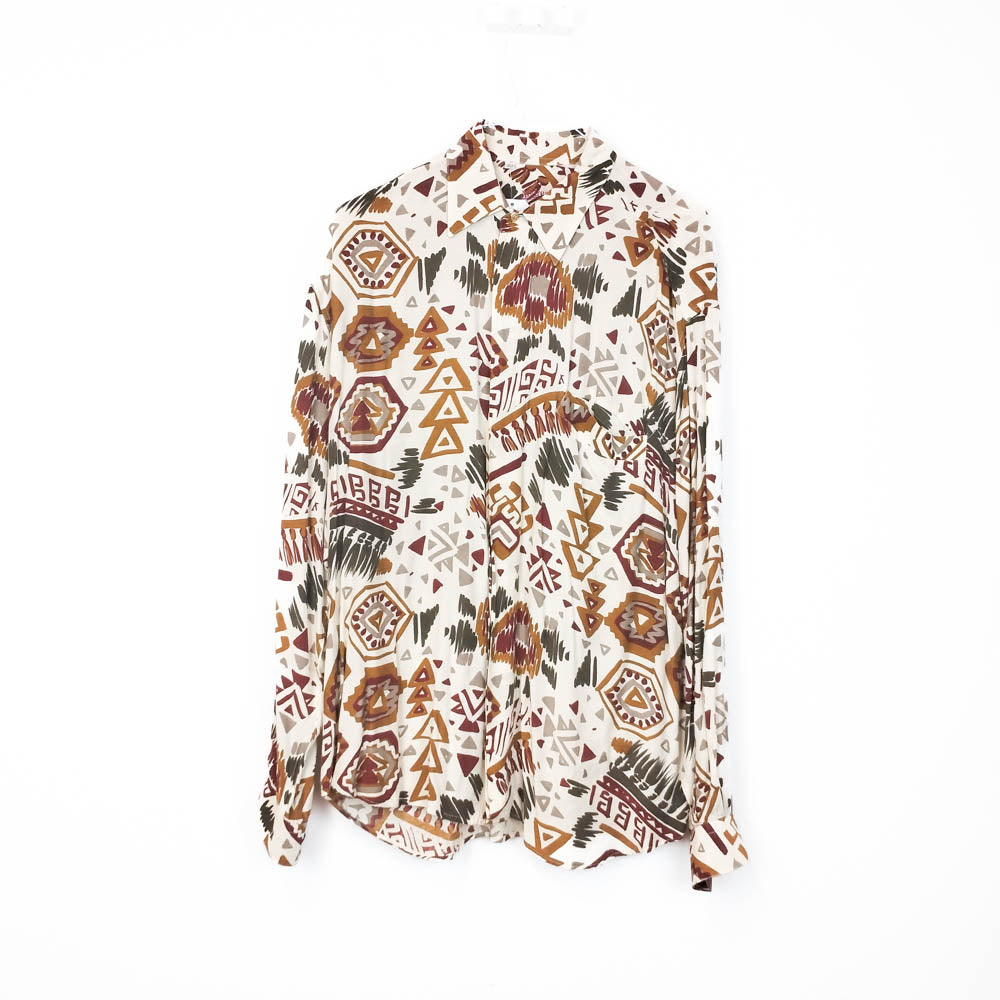 VIN-SHI-34642 Vintage πουκάμισο crazy pattern βισκόζη XL