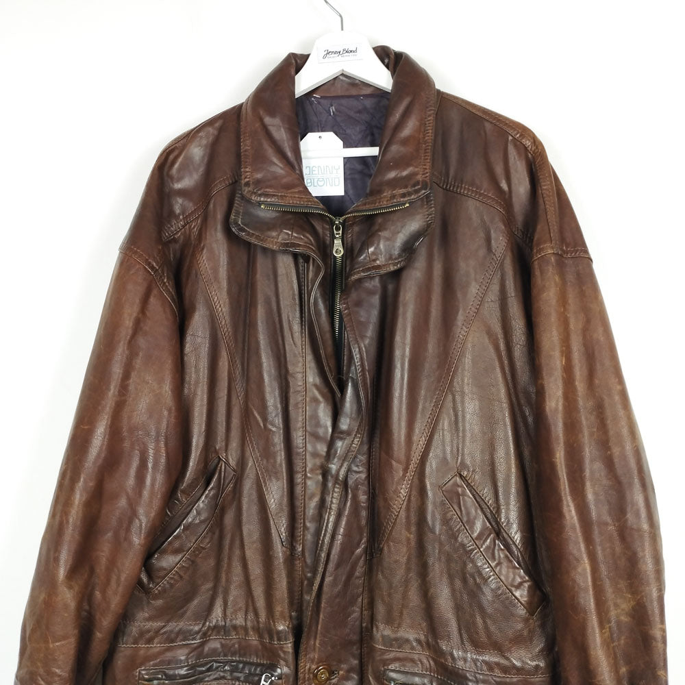 VIN-OUTW-28407 Vintage δερμάτινο jacket καφέ L-XL