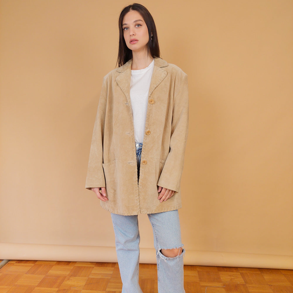 VIN-OUTW-28669 Vintage δερμάτινο σακάκι suede L-XL