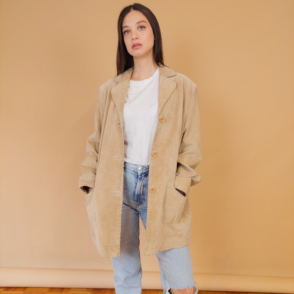 VIN-OUTW-28669 Vintage δερμάτινο σακάκι suede L-XL