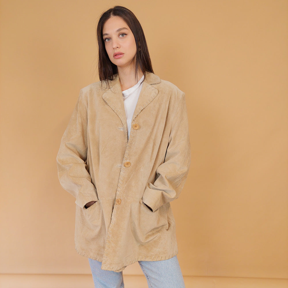 VIN-OUTW-28669 Vintage δερμάτινο σακάκι suede L-XL