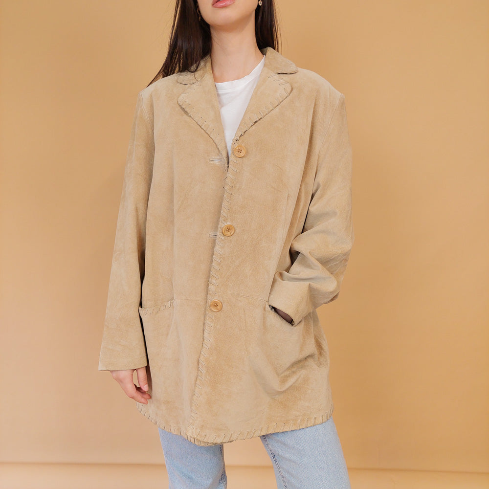 VIN-OUTW-28669 Vintage δερμάτινο σακάκι suede L-XL