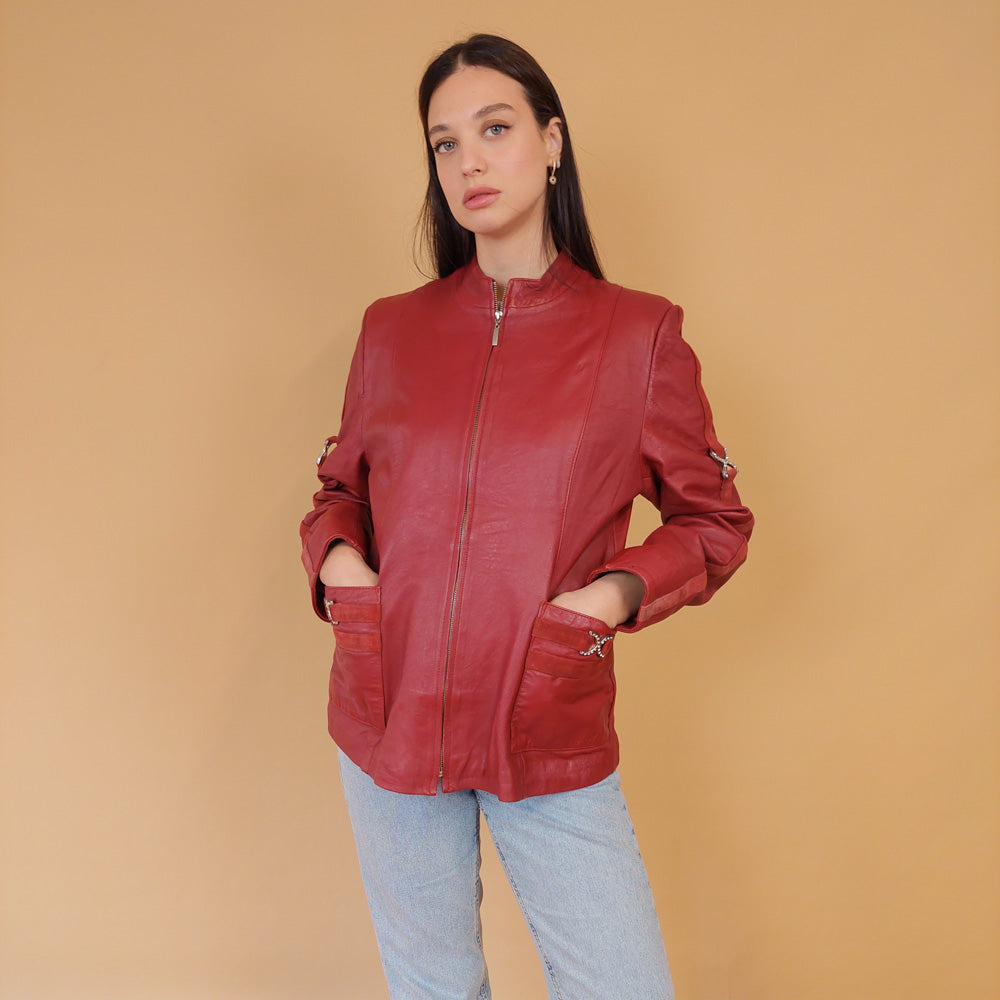 VIN-OUTW-28662 Vintage δερμάτινο jacket 00s style M