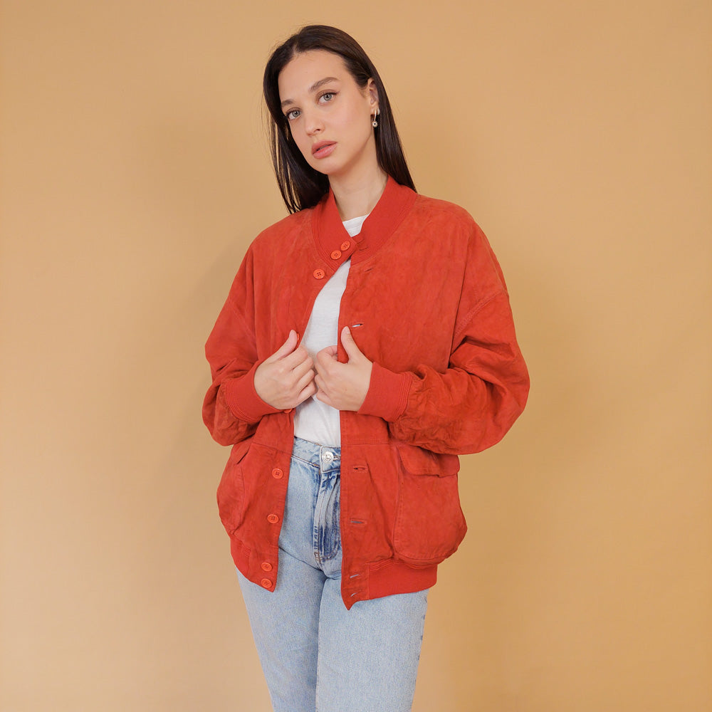 VIN-OUTW-28661 Vintage δερμάτινο bomber jacket 90s style M-L