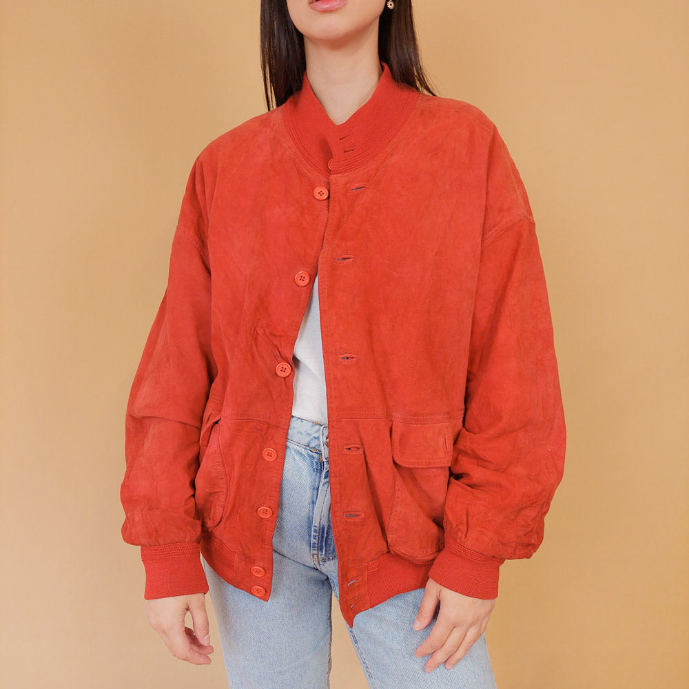 VIN-OUTW-28661 Vintage δερμάτινο bomber jacket 90s style M-L