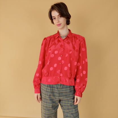 VIN-BLO-25491 Vintage πουκάμισο κόκκινο πουά L