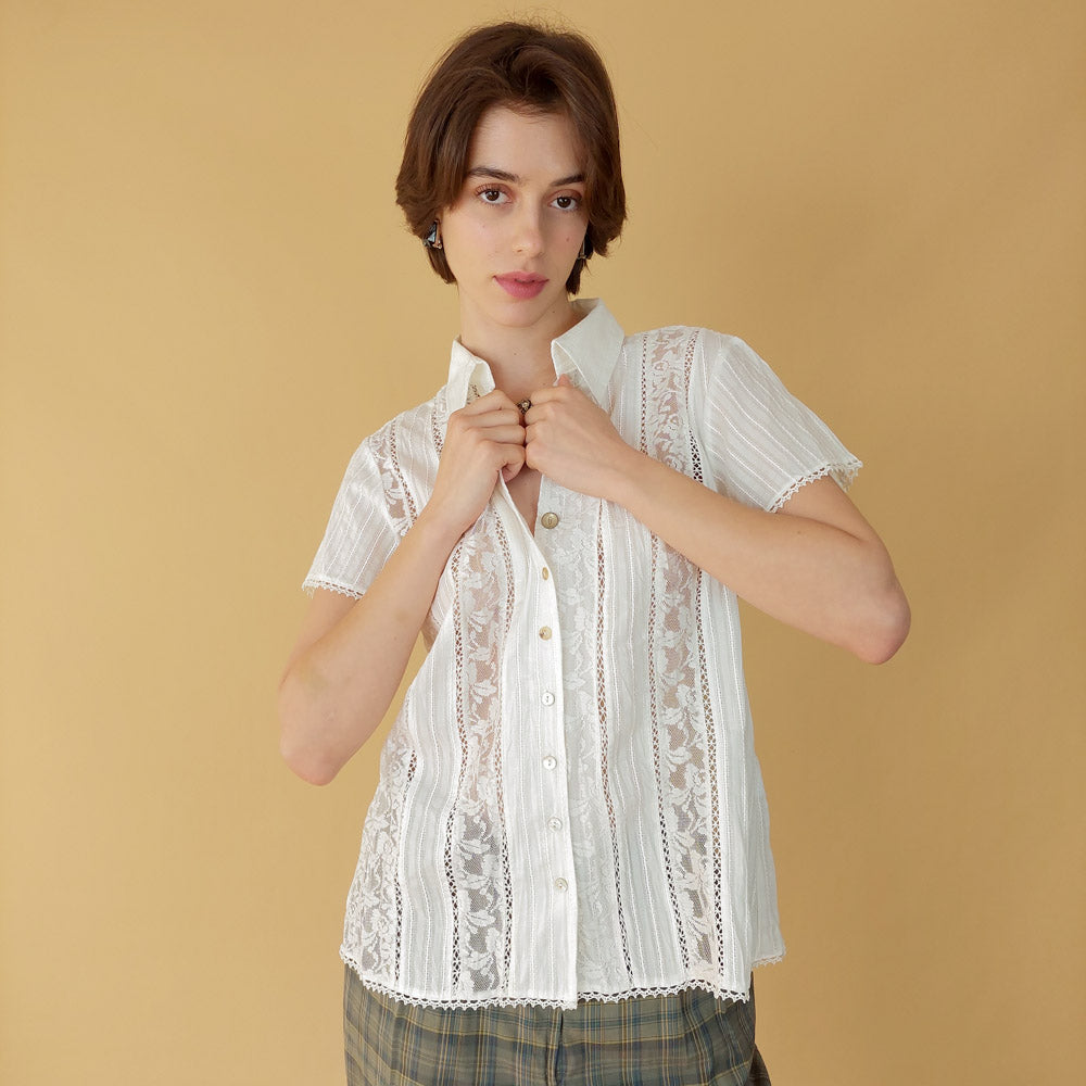 VIN-BLO-25598 Vintage πουκάμισο λευκό M-L