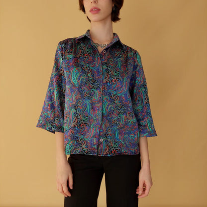 VIN-BLO-25599 Vintage πουκάμισο εμπριμέ M-L