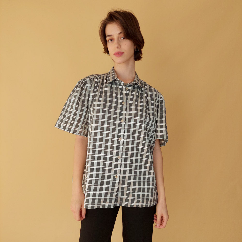 VIN-BLO-25494 Vintage πουκάμισο καρό L-XL