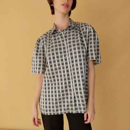 VIN-BLO-25494 Vintage πουκάμισο καρό L-XL