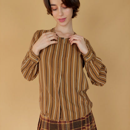 VIN-BLO-25601 Vintage πουκάμισο μεταξωτό ριγέ M