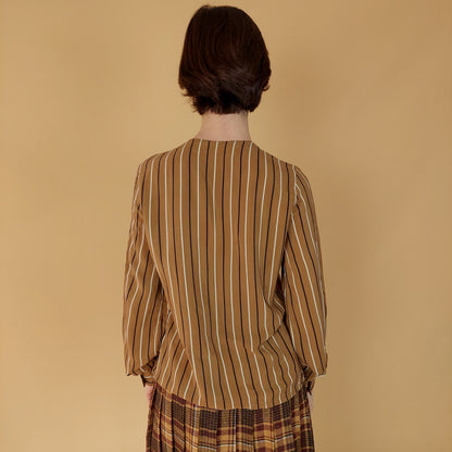 VIN-BLO-25601 Vintage πουκάμισο μεταξωτό ριγέ M