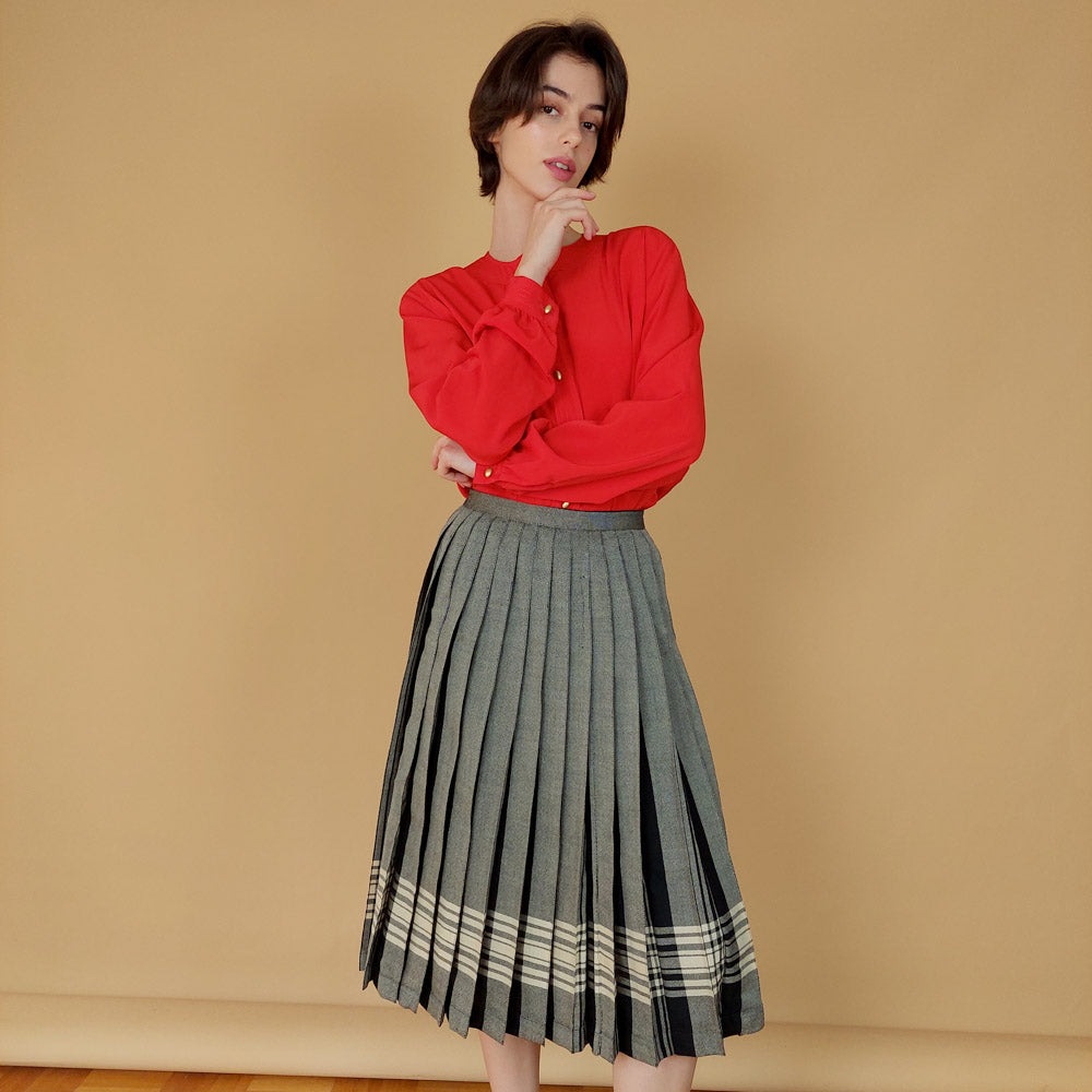 VIN-SKI-25648 Vintage μάλλινη φούστα γκρι M