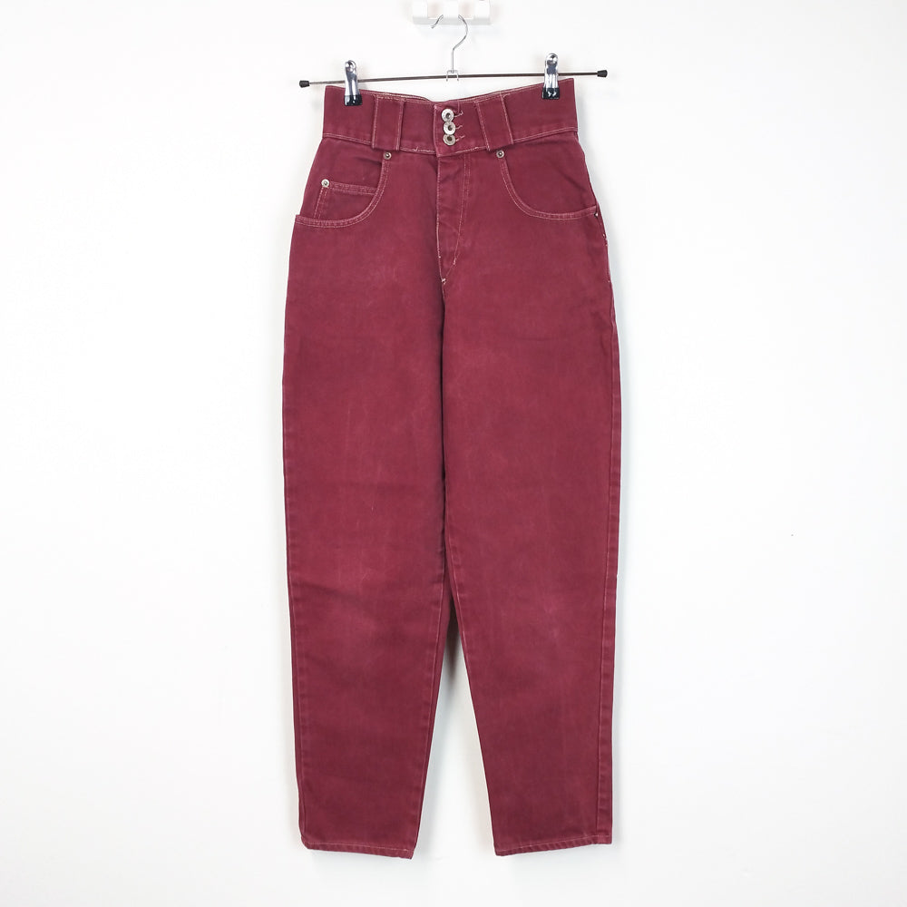 VIN-TR-27981 Vintage παντελόνι denim ψηλόμεσο μπορντό XS
