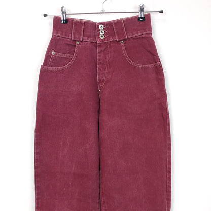 VIN-TR-26981 Vintage παντελόνι denim ψηλόμεσο μπορντό XS