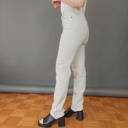 VIN-TR-27072 Vintage παντελόνι denim ψηλόμεσο εκρού M-L