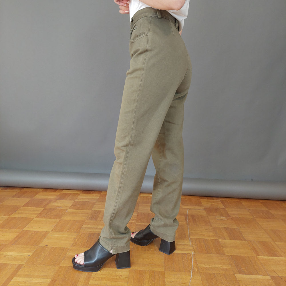 VIN-TR-27074 Vintage παντελόνι denim ψηλόμεσο χακί L