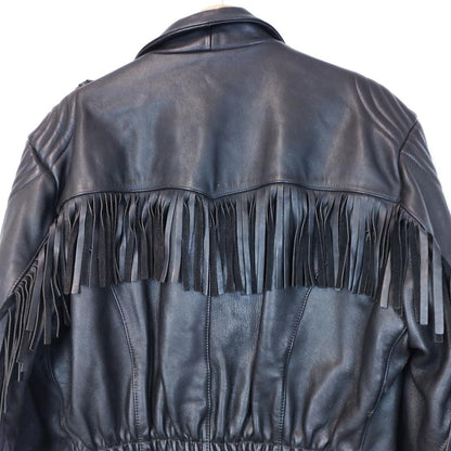 VIN-OUTW-26503 Vintage δερμάτινο jacket motorcycle unisex με κρόσσια μαύρο Μ-L