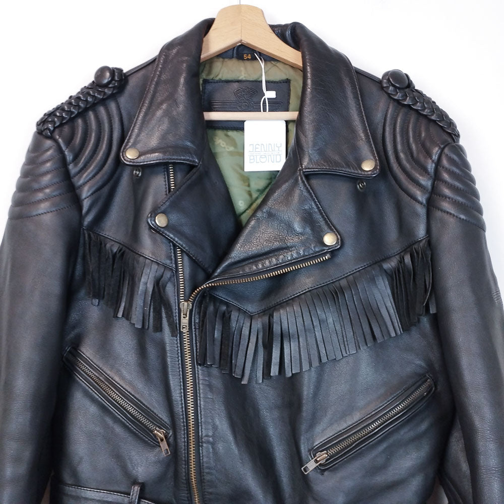 VIN-OUTW-26503 Vintage δερμάτινο jacket motorcycle unisex με κρόσσια μαύρο Μ-L