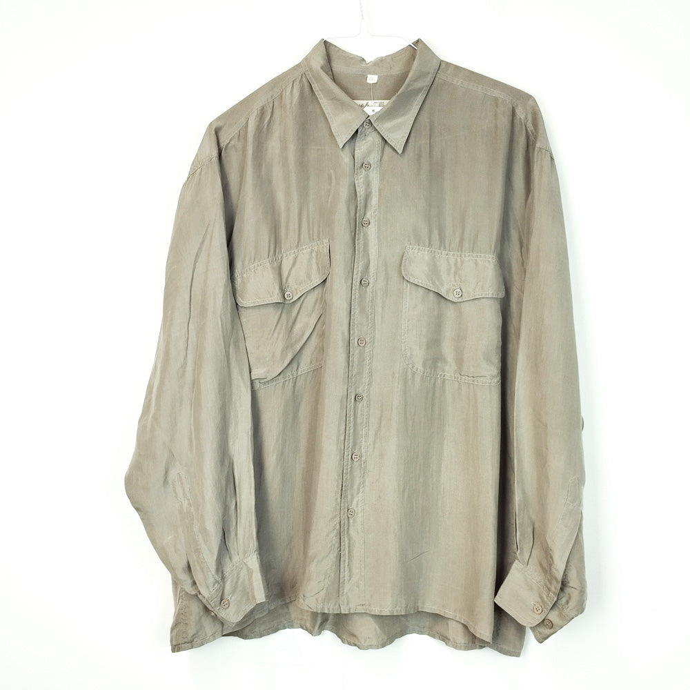VIN-SHI-26099 Vintage πουκάμισο μεταξωτό ανοιχτό γκρι L