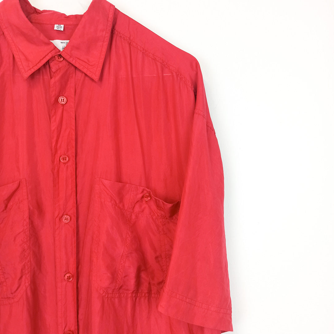 VIN-SHI-25325 Vintage πουκάμισο μεταξωτό 90s κόκκινο Μ
