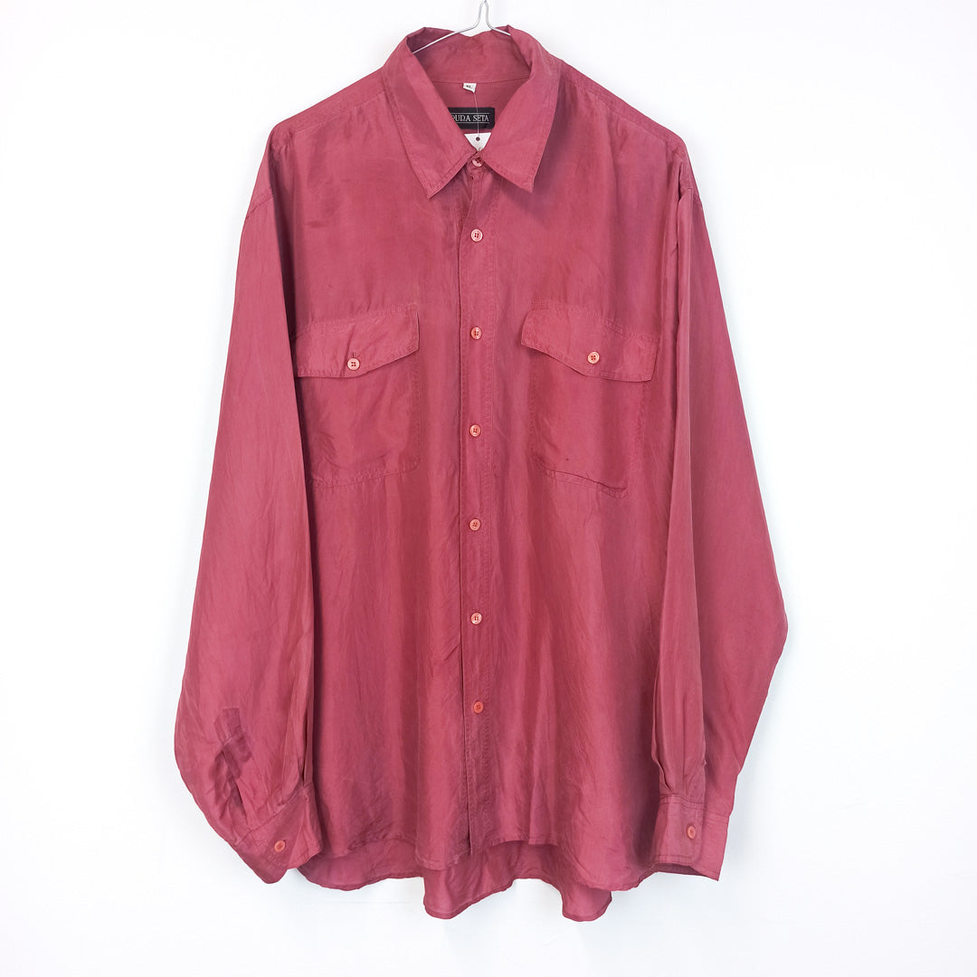 VIN-SHI-25343 Vintage πουκάμισο μεταξωτό 90s μπορντό XL